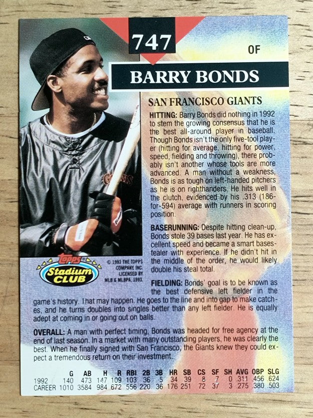 1993 Stadium Club #747 Barry Bonds MC