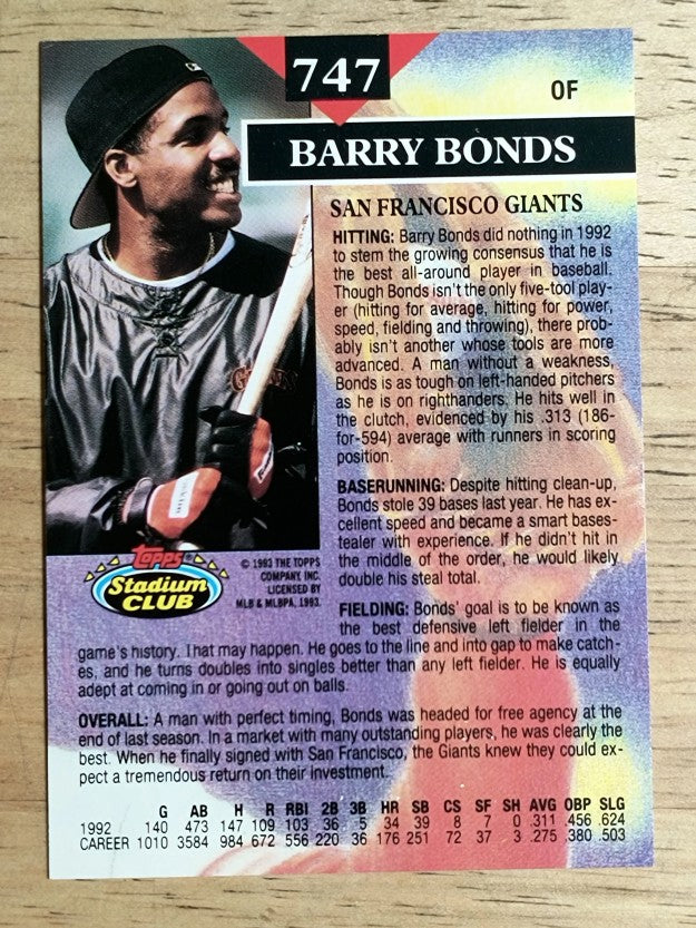 1993 Stadium Club #747 Barry Bonds MC