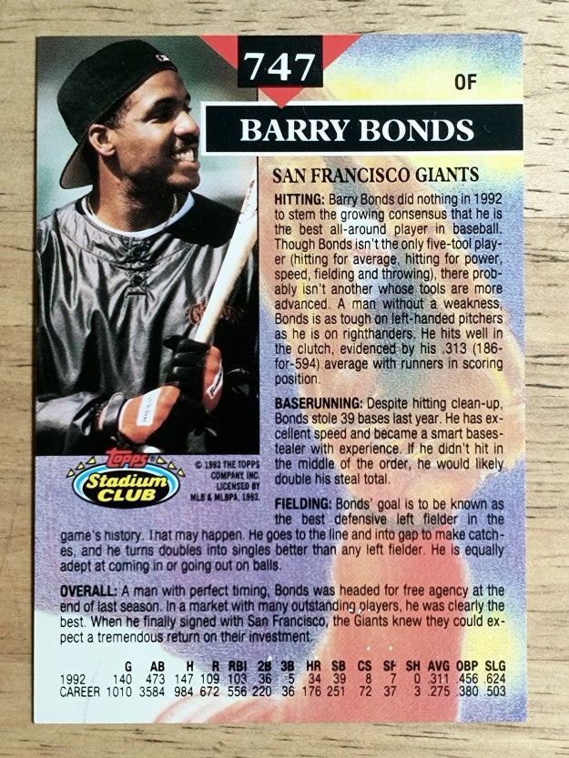 1993 Stadium Club #747 Barry Bonds MC