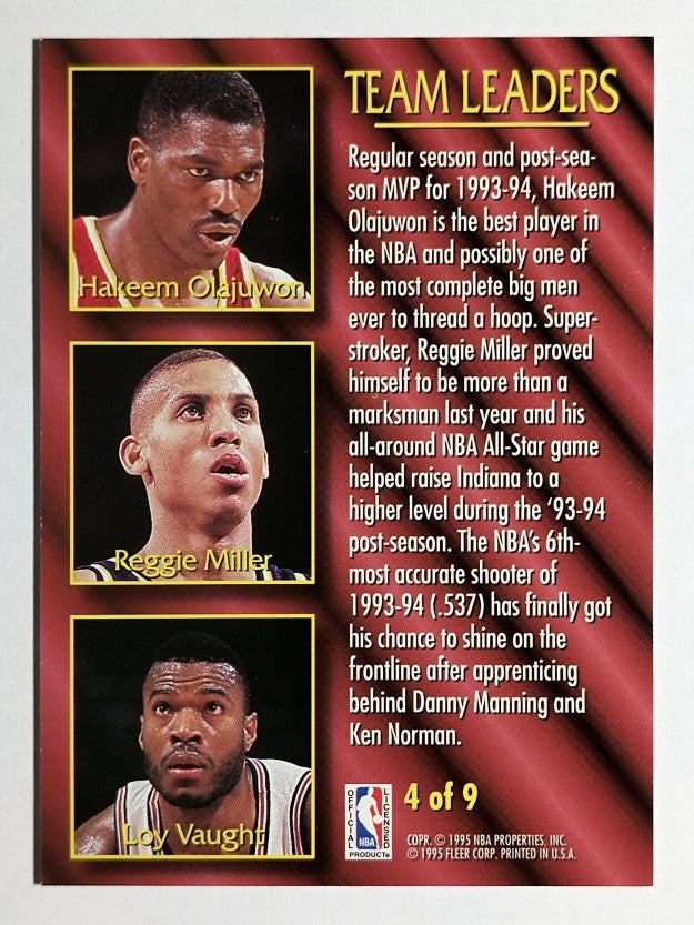 1994-95 Fleer Team Leaders #4 Hakeem Olajuwon/Reggie Miller/Loy Vaught