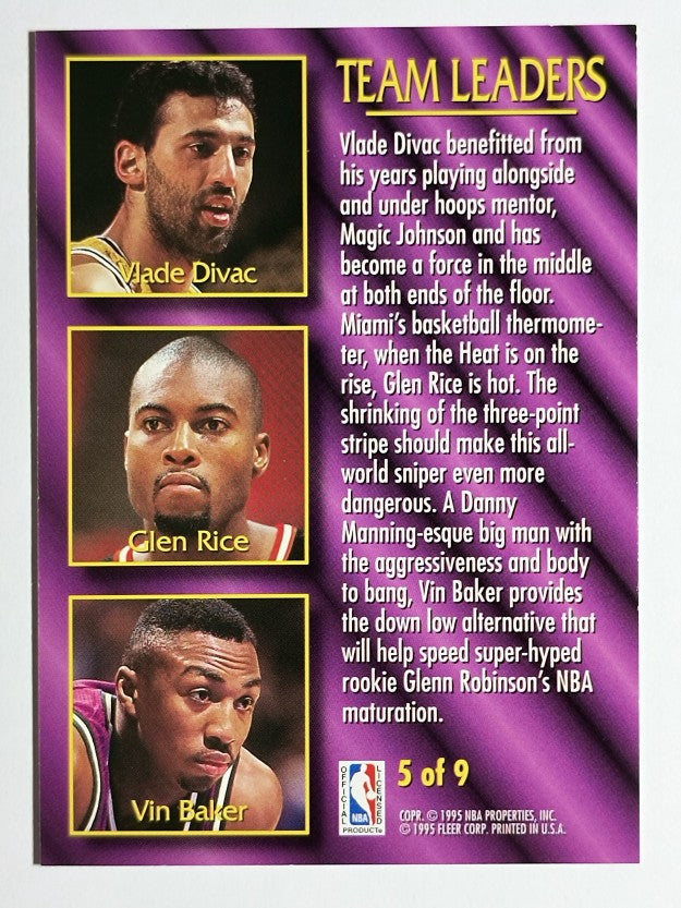 1994-95 Fleer Team Leaders #5 Vlade Divac/Glen Rice/Vin Baker
