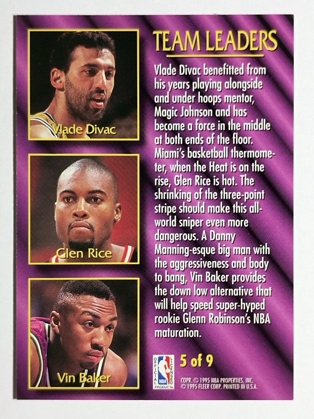 1994-95 Fleer Team Leaders #5 Vlade Divac/Glen Rice/Vin Baker