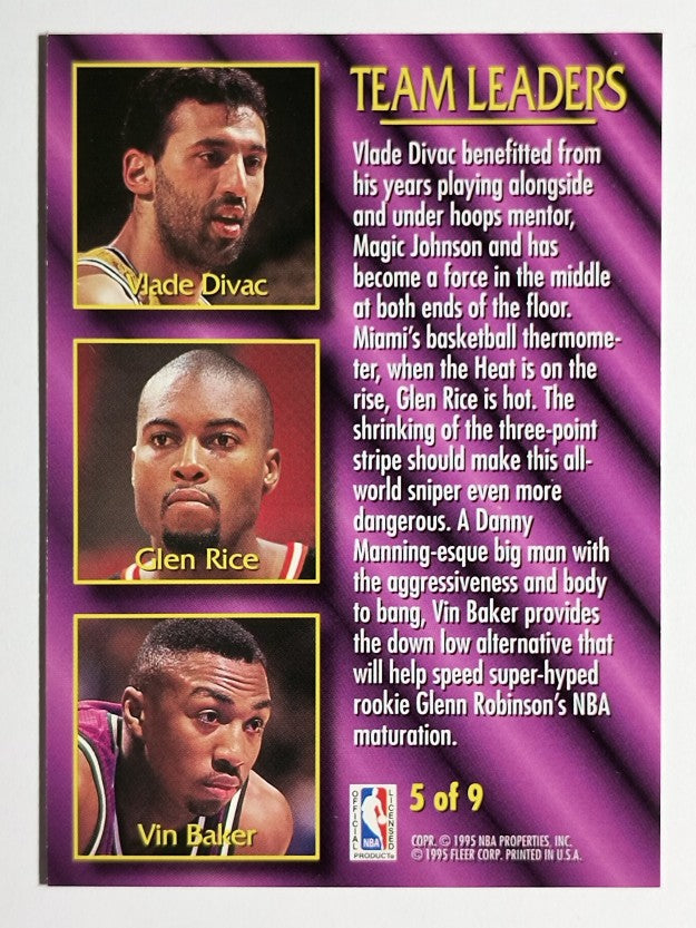 1994-95 Fleer Team Leaders #5 Vlade Divac/Glen Rice/Vin Baker