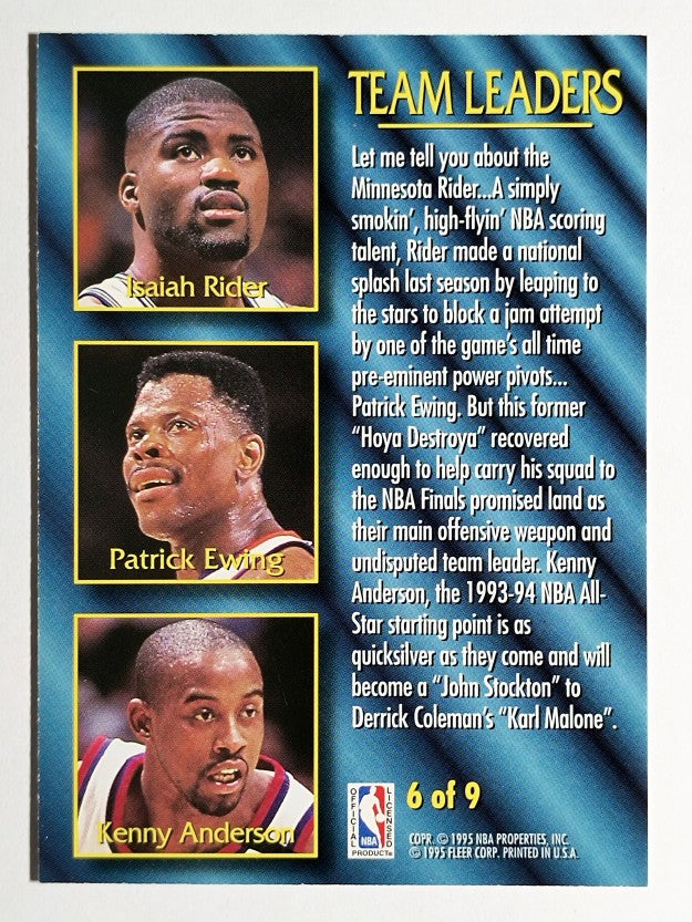 1994-95 Fleer Team Leaders #6 Isaiah Rider/Kenny Anderson/Patrick Ewing