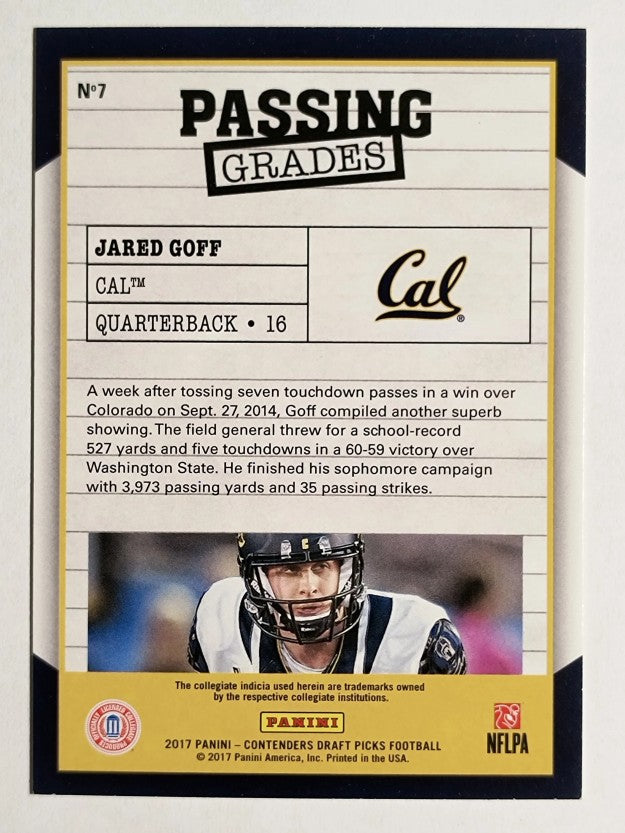2017 Panini Contenders Draft Picks Passing Grades #7 Jared Goff