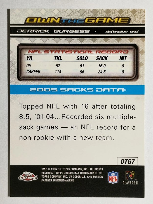 2006 Topps Chrome Own The Game #OTG7 Derrick Burgess