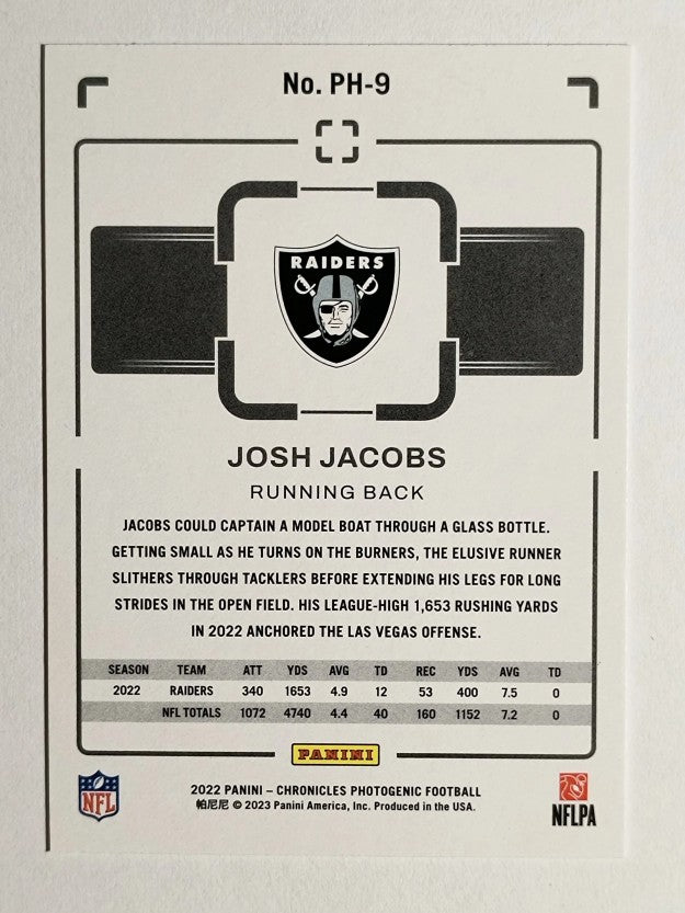 2022 Panini Chronicles Photogenic #9 Josh Jacobs