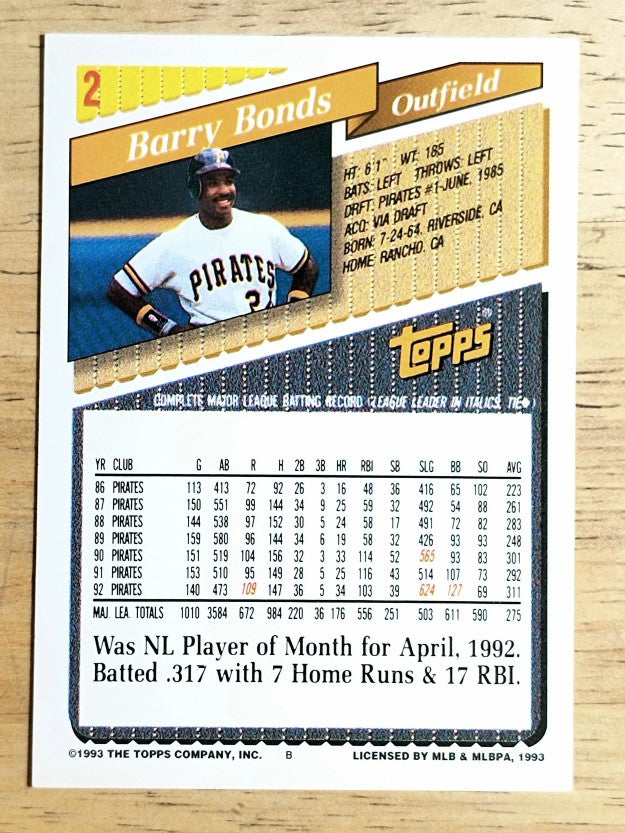 1993 Topps #2 Barry Bonds