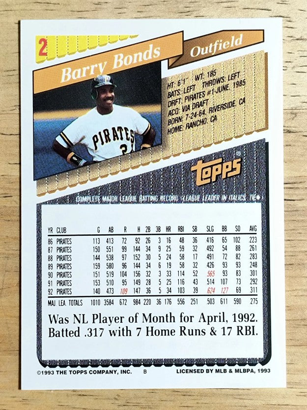 1993 Topps #2 Barry Bonds