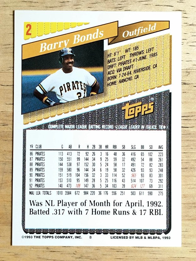 1993 Topps #2 Barry Bonds