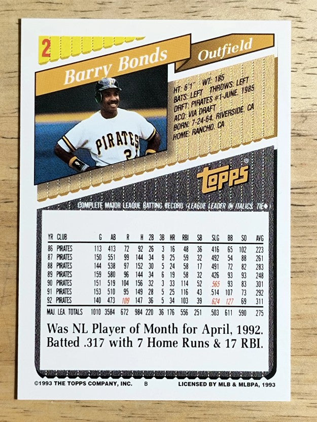 1993 Topps #2 Barry Bonds