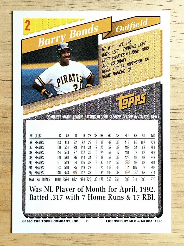 1993 Topps #2 Barry Bonds