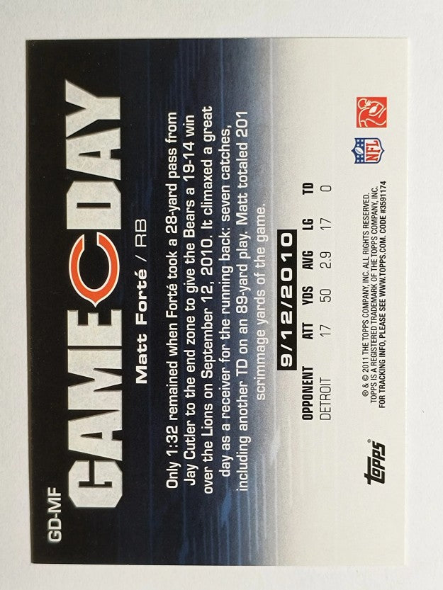 2011 Topps Game Day #GDMF Matt Forte