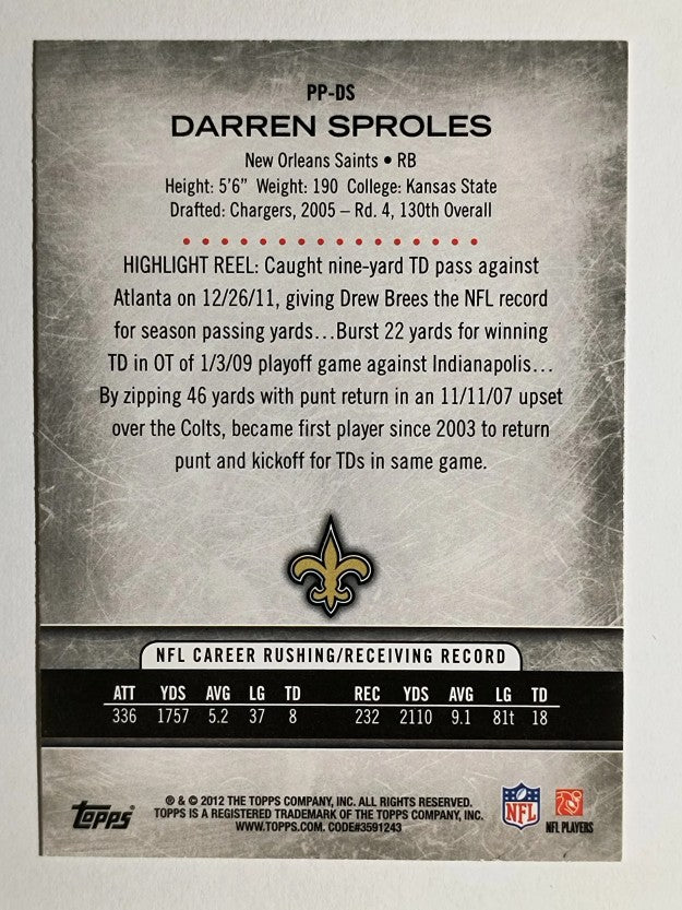 2012 Topps Prolific Playmakers #PPDS Darren Sproles