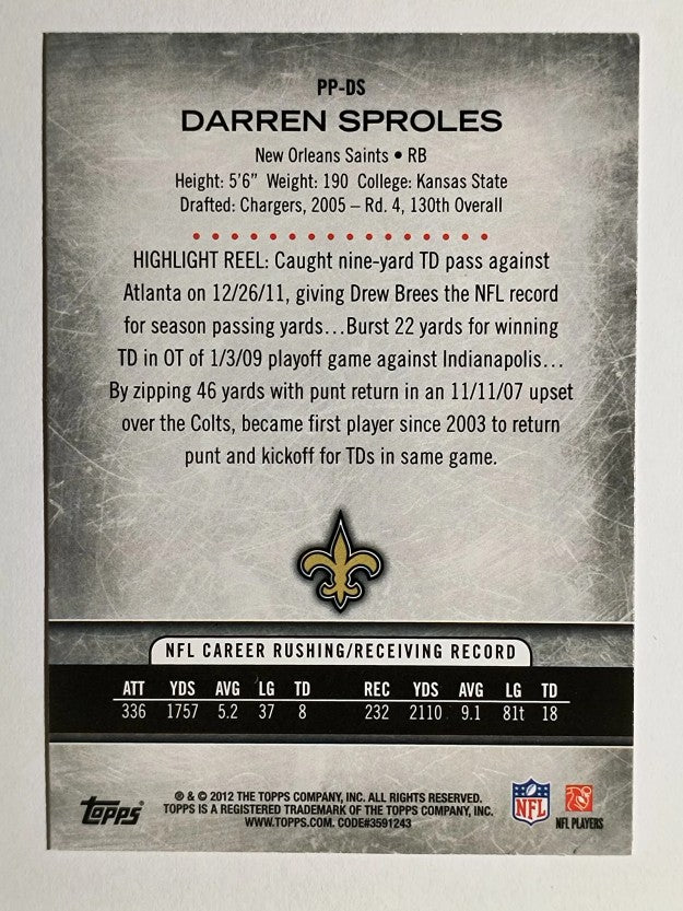 2012 Topps Prolific Playmakers #PPDS Darren Sproles