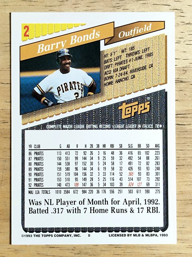 1993 Topps #2 Barry Bonds