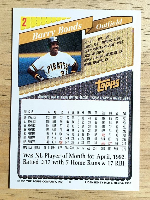 1993 Topps #2 Barry Bonds