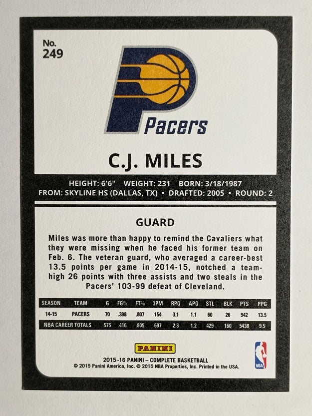 2015-16 Panini Complete #249 C.J. Miles