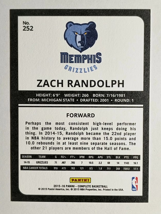 2015-16 Panini Complete #252 Zach Randolph