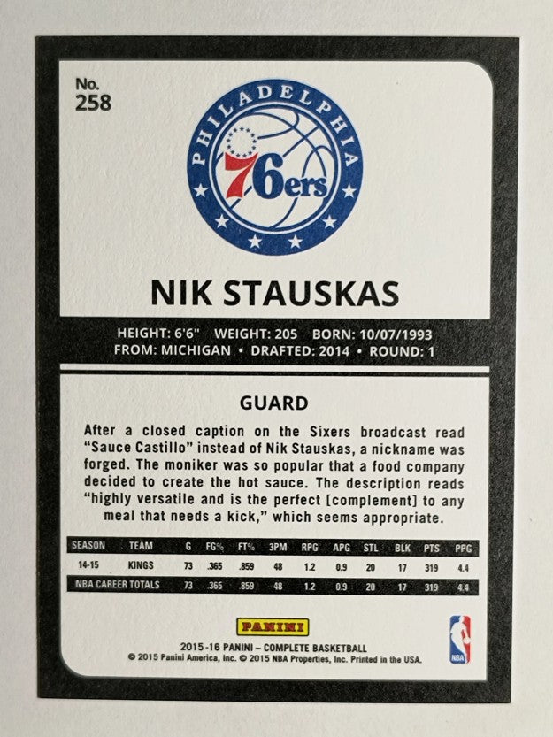 2015-16 Panini Complete #258 Nik Stauskas