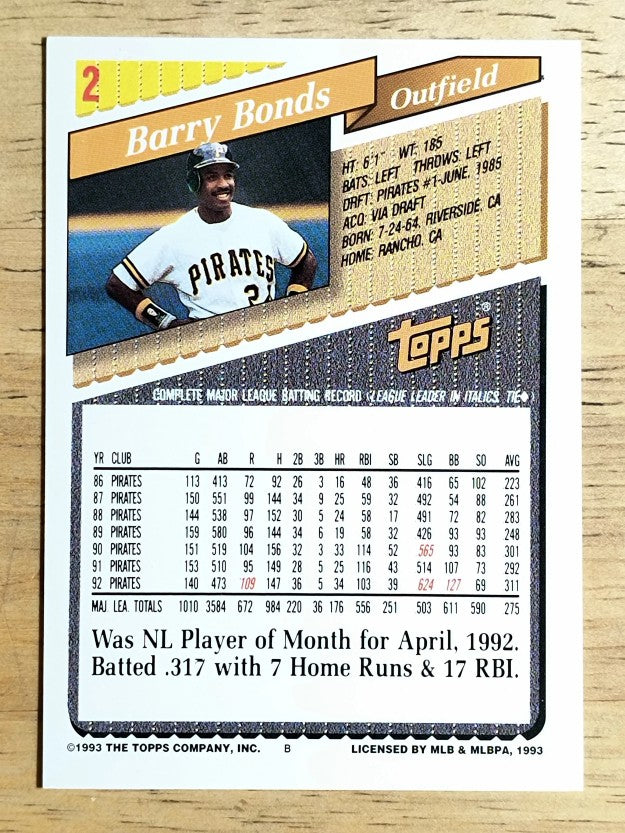 1993 Topps #2 Barry Bonds