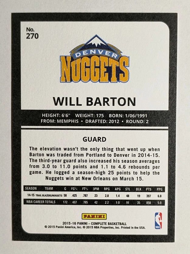2015-16 Panini Complete #270 Will Barton