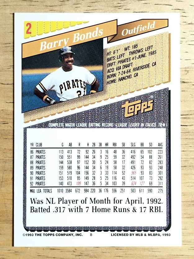 1993 Topps #2 Barry Bonds