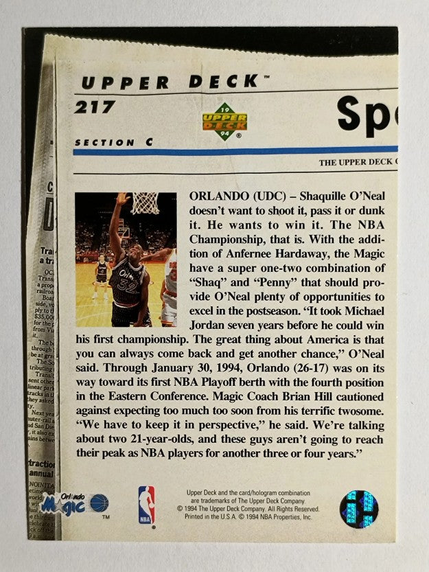 1993-94 Upper Deck SE #217 Anfernee Hardaway TH (EXMT)