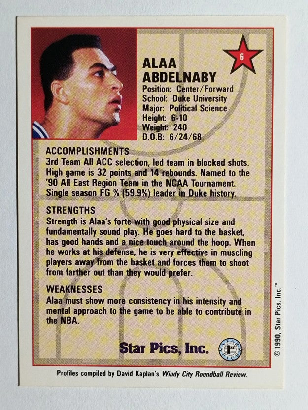 1990 Star Pics #6 Alaa Abdelnaby