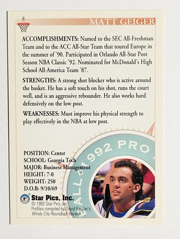 1992 Star Pics #8 Matt Geiger