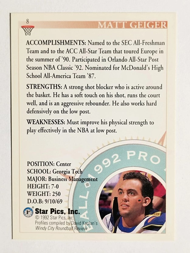 1992 Star Pics #8 Matt Geiger