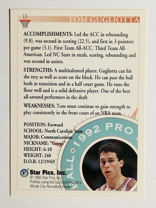 1992 Star Pics #13 Tom Gugliotta