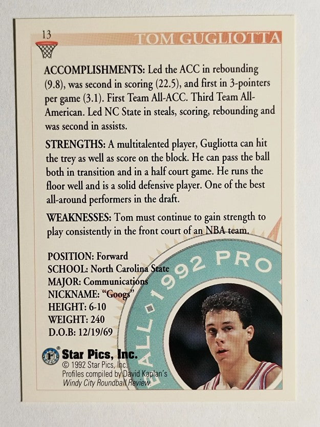 1992 Star Pics #13 Tom Gugliotta