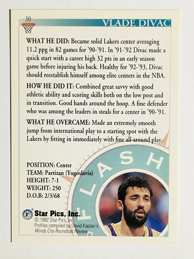 1992 Star Pics #30 Vlade Divac FLB