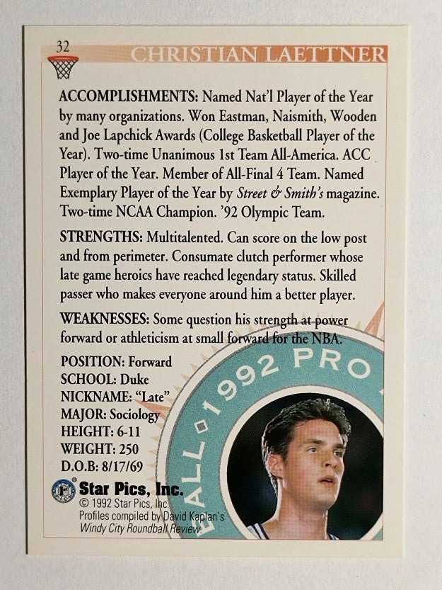 1992 Star Pics #32 Christian Laettner