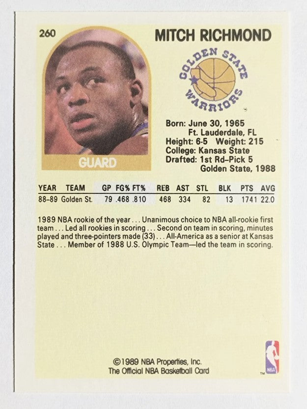 1989-90 Hoops #260 Mitch Richmond RC