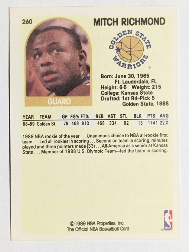 1989-90 Hoops #260 Mitch Richmond RC