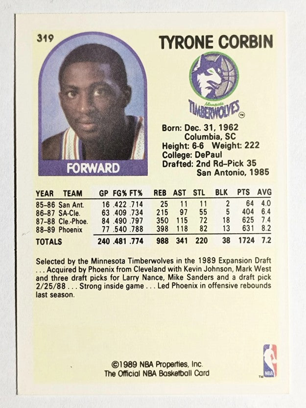 1989-90 Hoops #319 Tyrone Corbin