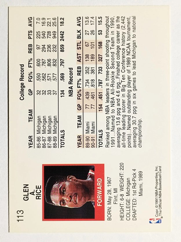 1991-92 Hoops #113 Glen Rice