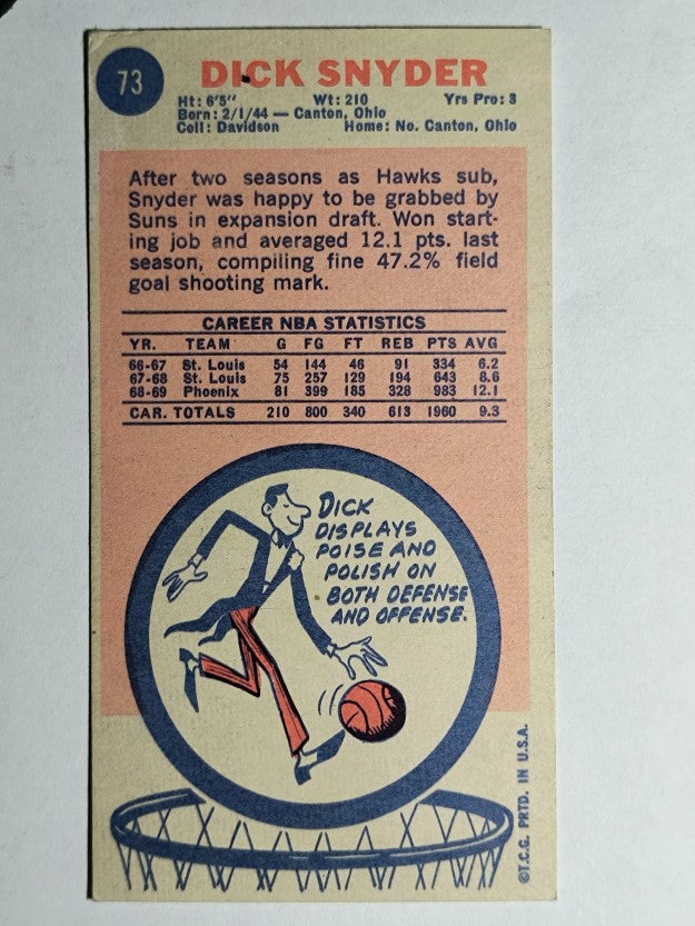 1969-70 Topps #73 Dick Snyder (VGEX)