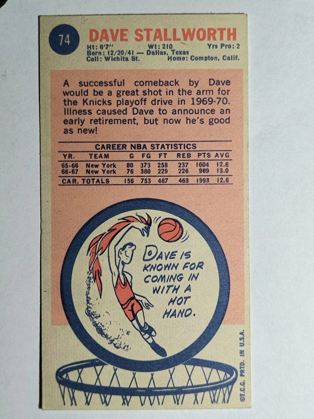 1969-70 Topps #74 Dave Stallworth RC (EX)