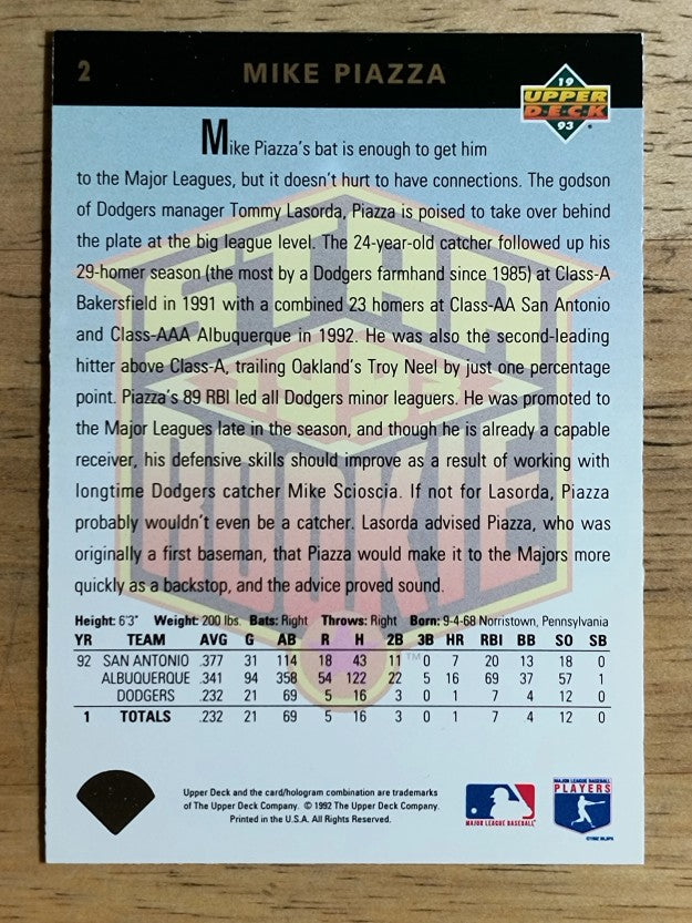 1993 Upper Deck #2 Mike Piazza