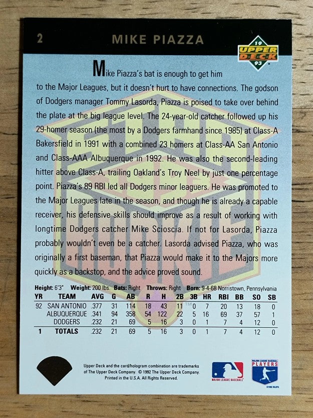 1993 Upper Deck #2 Mike Piazza