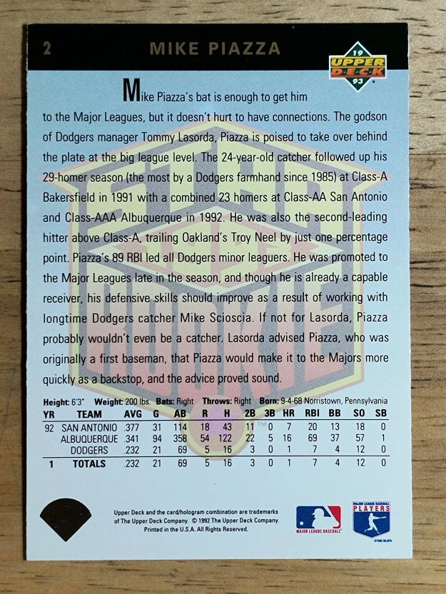 1993 Upper Deck #2 Mike Piazza