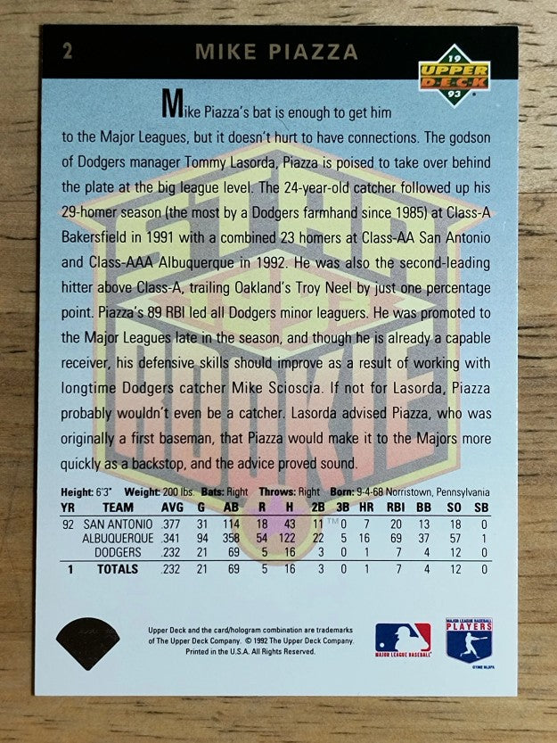 1993 Upper Deck #2 Mike Piazza