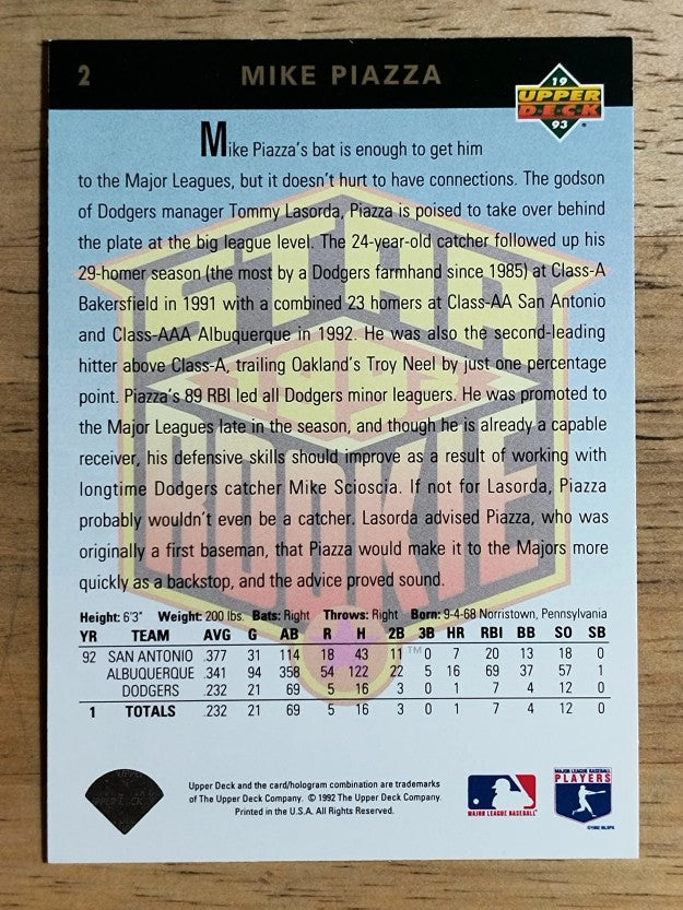 1993 Upper Deck #2 Mike Piazza