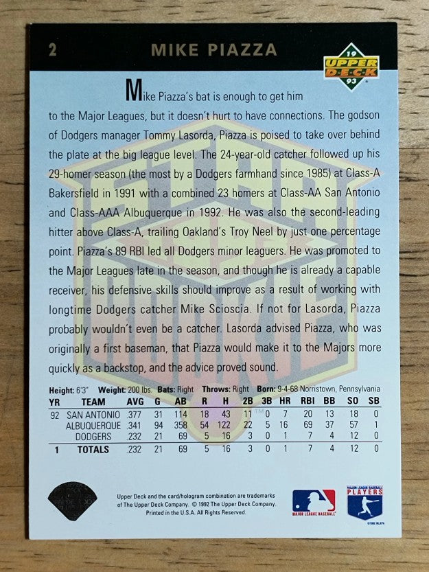 1993 Upper Deck #2 Mike Piazza