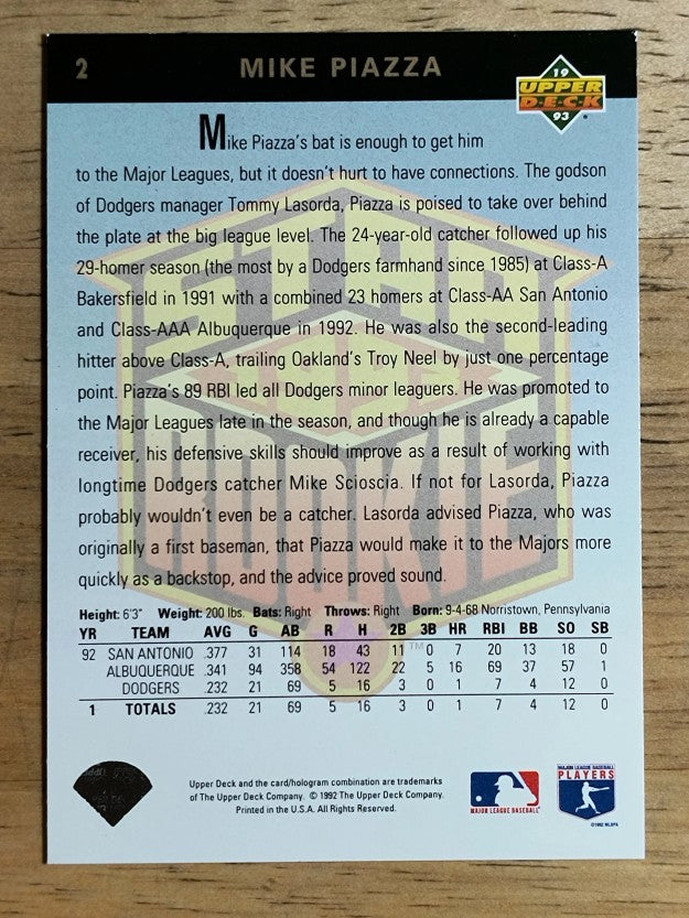 1993 Upper Deck #2 Mike Piazza