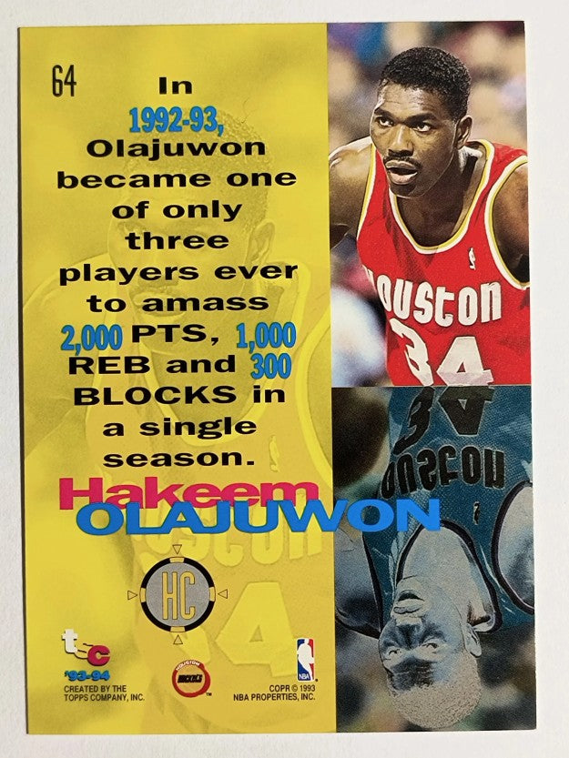 1993-94 Stadium Club #64 Hakeem Olajuwon HC