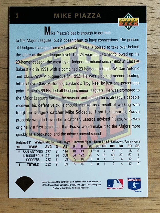 1993 Upper Deck #2 Mike Piazza